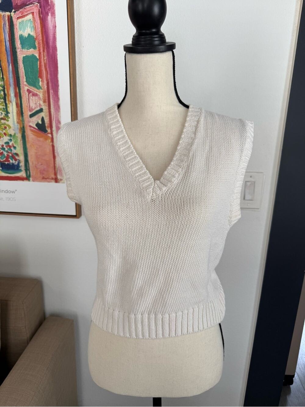 Zara White Cropped Knit Sweater Vest Size S